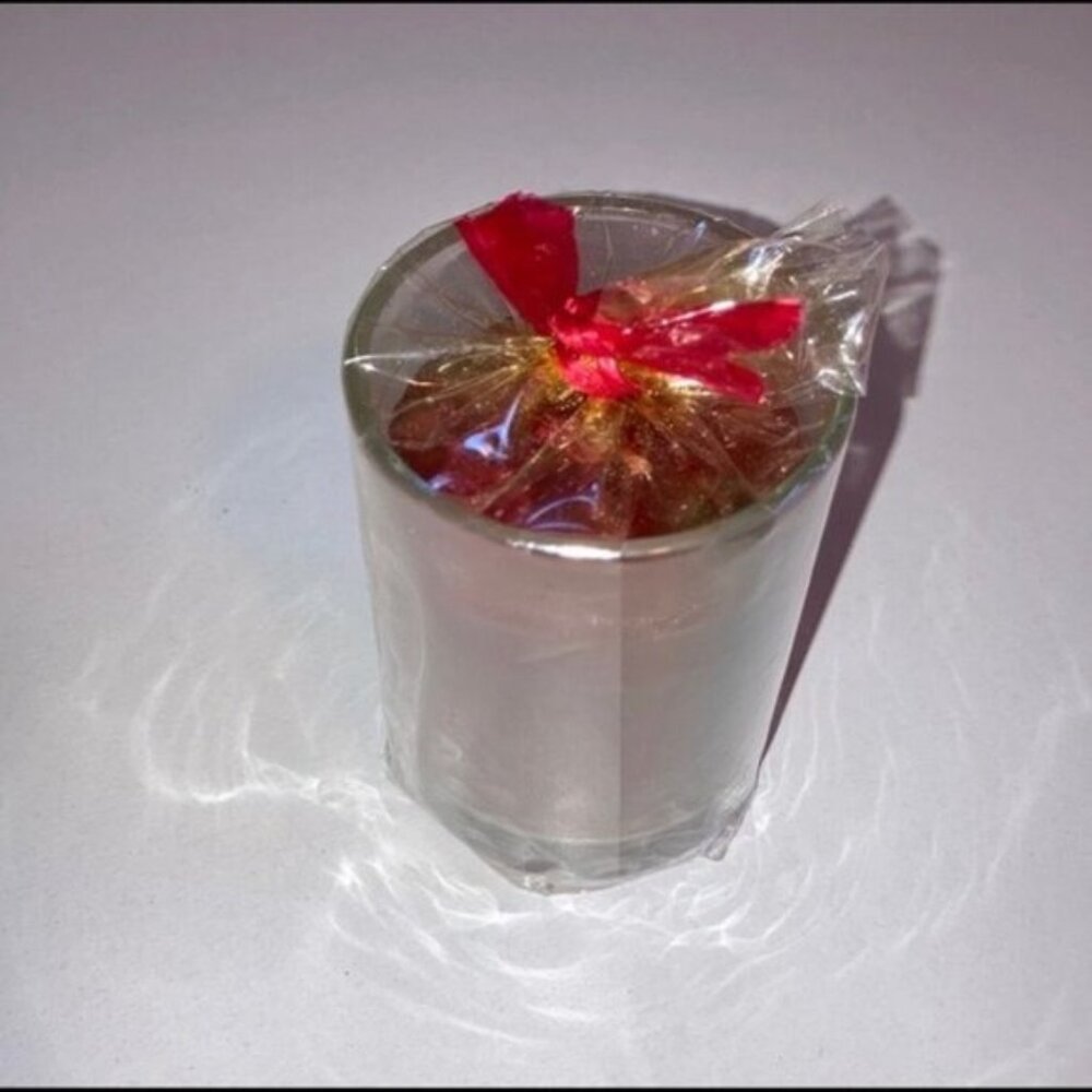 🕯️✨ Small Glass Candle in Clear Votive | Red & Gold Decorative Wrap
